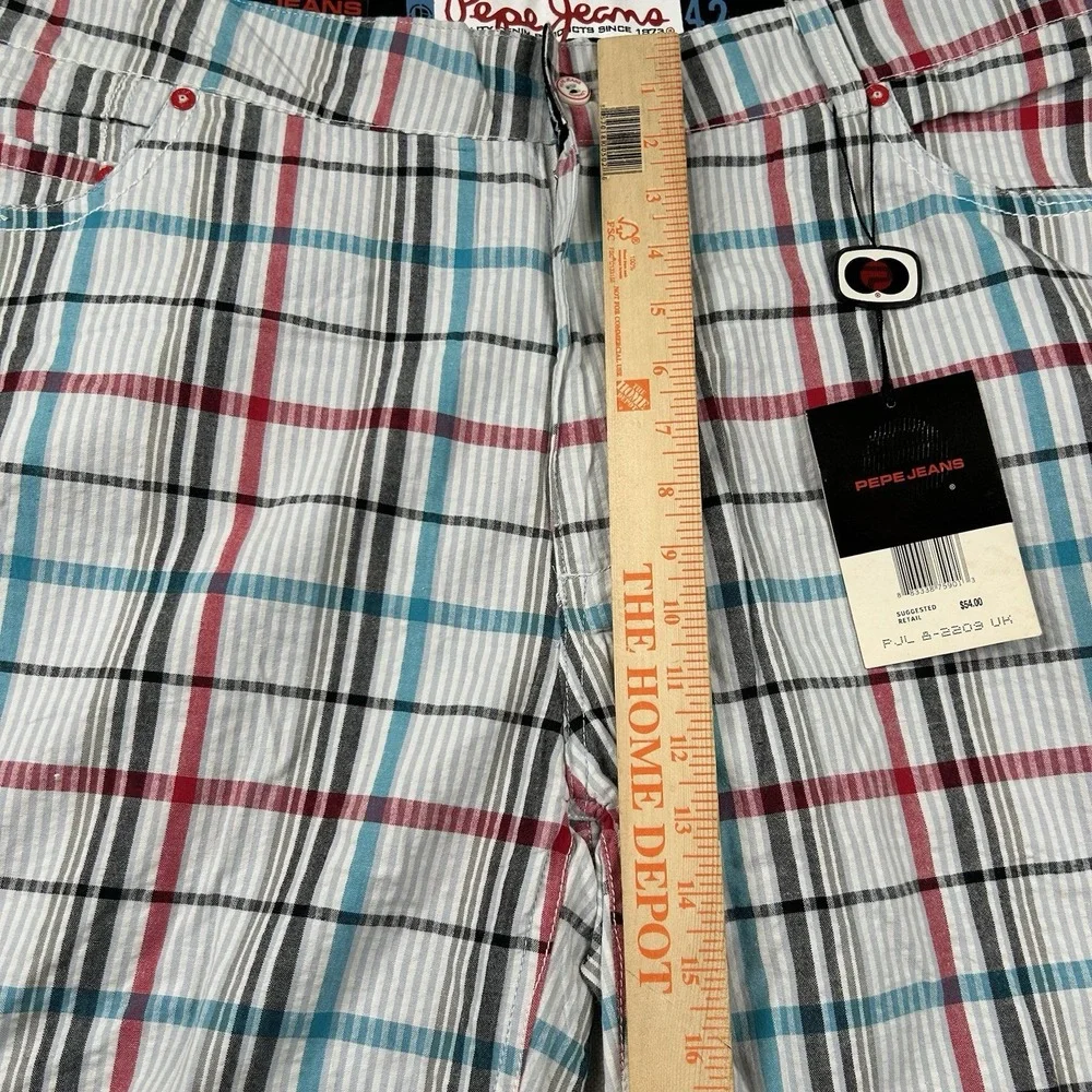 Pepe Jeans London Shorts Mens 42 Seersucker Plaid Hip Hop Street Long Baggy